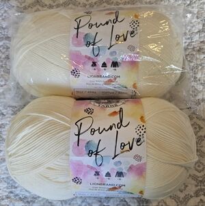 Lion Brand "Pound of Love" Yarn Color: Antique White - 2 Skeins, Total 2,040 Yds